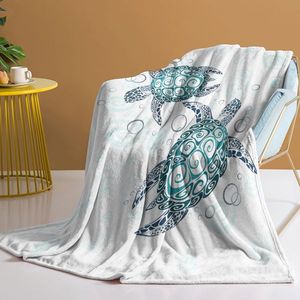 Couverture en polaire super douce 3D en forme de tortue de mer, en corail pelucheux pour femmes/hommes, couverture de lit - Product Image 1