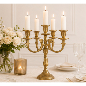 Candelabro de Metal Dorado de 5 Brazos, Portavelas de Metal, Centro de Mesa Vintage para Bodas, Eventos, Hoteles, Mesas de Comedor y Hogar - Product Image 2