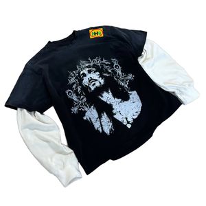 Orange Men's T-<b>Shirt</b> With <b>Jesus</b> Print Contrast Sleeve Casual O-Neck 100% Cotton Jersey Short Sleeve - Product Image 6