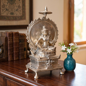 Statue de Bouddha à double assise en laiton, faite à la main, couleur personnalisable, design sur mesure, décoration de luxe pour la maison, style antique spirituel H24xL13cm - Product Image 4