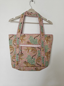 Sac de shopping en coton à imprimé floral, taille moyenne, avec poignée textile, fermeture éclair, sac de plage, usage quotidien - Product Image 1