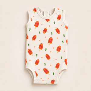 Camisetas sin mangas estampadas Ice para bebés, ropa de uso diario para bebés, cuello redondo de verano |   100% Algodón Sin Mangas Suave Transpirable Casual Unisex - Product Image 1