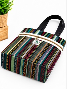 Sac fourre-tout bohème en coton à rayures, sac à dos bandoulière multicolore avec large sangle et fermeture éclair, écologique, unisexe, pour le quotidien - Product Image 3