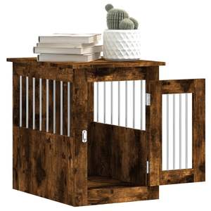 Cage pour chien de taille moyenne en bois d'ingénierie chêne fumé avec structure en acier – Maison et mobilier pratiques pour animaux de compagnie - Product Image 5