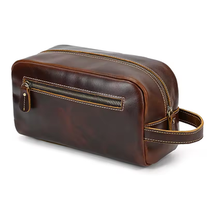 Bolsa de Viaje de Cuero Genuino al por Mayor, Neceser de Belleza con Cremallera, Bolsas de Maquillaje para Mujer, Bolsa de Aseo para Hombre - Product Image 1