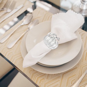 Elegant <b>Silver</b> Hollow Floral Napkin <b>Rings</b> <b>Set</b> of 6 With Rhinestone Center Sophisticated <b>Silver</b> Metal Flower Napkin Holder - Product Image 2