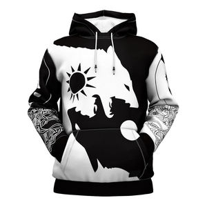 Sweat-shirt à capuche graphique noir et blanc pour homme, streetwear, coton, pull-over, logo personnalisé, marque privée, fabricant en gros - Product Image 1