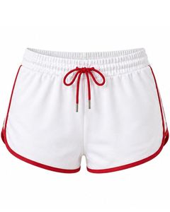 Shorts de sport pour femmes blancs et rouges, séchage rapide, respirants, pour la gym, le fitness, décontractés, été, vêtements de sport, taille élastique - Product Image 1