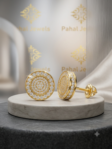Gold Plated Round <b>Stud</b> <b>Earrings</b> Iced Out Zircon Micro Insert Claw Set Jewelry for Party Wedding Gift - Product Image 2