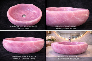 Lavabo Redondo de Cuarzo Rosa Ecológico Moderno de Lujo para Baño, Lavabo de Encimera, Producto Ornamentado al por Mayor - Product Image 3