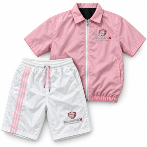 Ensemble de survêtement d'été unisexe personnalisé OEM, veste à fermeture éclair à manches courtes et short assorti, marque privée - Product Image 1