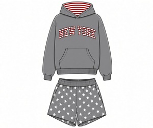 Vêtements décontractés deux pièces pour femmes, sweat à capuche avec motif New York, short imprimé élégant, tissu doux et respirant - Product Image 6