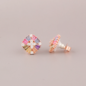 Rose Gold Plated Flower <b>Stud</b> <b>Earrings</b> With <b>Crystal</b> Rhinestones For Women Party Jewelry Cute Alloy <b>Earrings</b> - Product Image 3