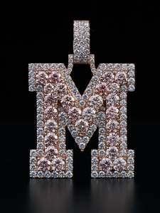 Colgante Personalizado con Iniciales del Alfabeto, Diamantes Rosados y Blancos, Letras Personalizadas, Colgante con Nombre, Joyería Hip Hop para Regalos - Product Image 3