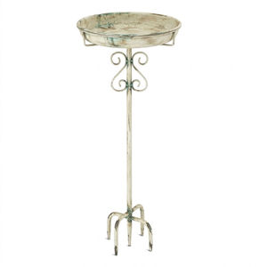 Bebedero para Pájaros de Metal Blanco, Resistente a la Intemperie, con Base para Jardín, Decoración para Patio - Product Image 1