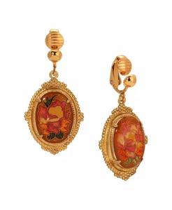 Orecchini a Clip Ovali Smaltati con Motivi Floreali |   2028 - Product Image 1