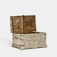 Coffre de rangement vintage en bois de récupération, table basse avec ferrures métalliques pour chambre, salon, salle à manger, style ferme