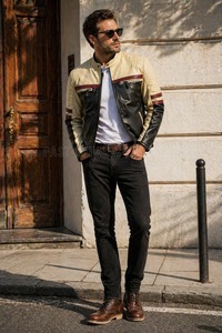 Veste en cuir pour homme au design élégant, en peau de mouton de haute qualité, style décontracté avec fermeture éclair avant et col montant - Prix - Product Image 5