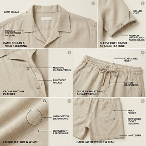 Ensemble polo et short en tricot beige pour homme, respirant, décontracté, pour l'automne, 100% coton, col polo, 180g, personnalisable numériquement - Product Image 6