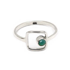 Unique Square Cut Open <b>925</b> Sterling <b>Silver</b> <b>Rings</b> Comes With Round Cut Green Onyx Gemstone Handmade Bohemian Jewelry For Women - Product Image 2