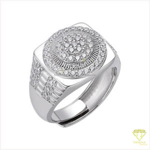 Bague de déclaration de luxe pour homme en argent sterling 925 avec diamant Moissanite, centre rond et face carrée audacieuse, pour la vente en gros de bijoux - Product Image 5
