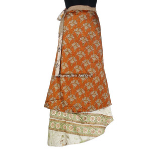 Buy Latest Design Indian Silk Sari Wrap Around Skirt Two Layer Reversible Printed <b>Beach</b> Cover up Sarong <b>Magic</b> Wrap Skirts Cover - Product Image 2