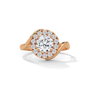Bague de fiançailles en or rose avec halo de diamants et pierre centrale ovale, bijoux de mariée - Product Image 1
