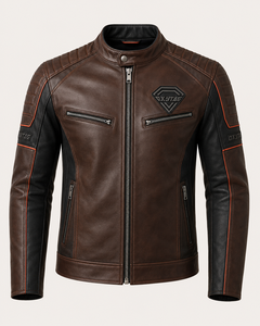 High Quality Custom Men's Genuine Leather Cafe <b>Racer</b> Motorcycle <b>Jacket</b> Windproof Flame-Retardant CE Protection Outdoor Fashion - Product Image 5