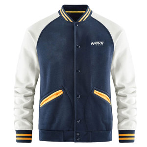 Veste universitaire pour homme, bleu marine et blanc, manches raglan, couleur unie, logo sur le devant, fermeture à boutons, vêtement décontracté pour l'automne, veste d'hiver la plus vendue - Product Image 1
