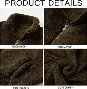 Men's Olive Green Sherpa <b>Fleece</b> Full Zip <b>Jacket</b> Plush Teddy <b>Fleece</b> Stand Collar <b>Warm</b> Winter Casual Outdoor Streetwear <b>Jacket</b> - Product Image 6