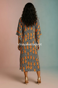 Elegante Kaftán Midi con Estampado de Leopardo, Mangas Medias, Cintura Alta, Tejido de Algodón Ecológico y Transpirable - Product Image 3