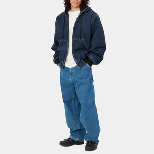 Sudadera con capucha de mezclilla vintage oversize, lavado ácido, algodón grueso, con cremallera completa, estilo streetwear personalizado - Product Image 1