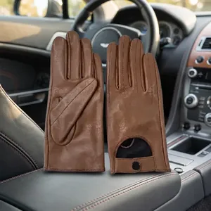 Gants de conduite en cuir de mouton marron camel, unisexes, antidérapants, avec sangle de poignet réglable, pour la conduite, l'équitation et les activités de plein air - Product Image 4