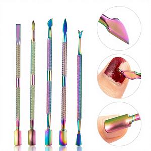 Empujador de Cutículas de Acero Inoxidable Triangular de Doble Uso con Mango Texturizado, Raspador de Cutículas para Eliminar Esmalte de Uñas en Gel - Product Image 1