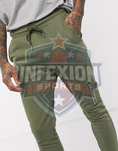 Men's Olive Green Sweatpants With Side <b>Zip</b> <b>Pockets</b> Elastic Waist Casual <b>Joggers</b> Breathable Knitted Fabric Autumn Wear - Product Image 3