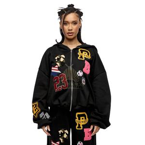 Mujeres Athleisure Baggy Alta calidad logotipo personalizado Bordado Impresión Trajes de sudor Tela de lana de algodón Personalizar traje de sudor 380gsm - Product Image 2