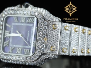 Montre automatique pour homme Pahal Jewels avec diamants, boîtier carré en acier inoxydable 40 mm, affichage analogique de la date, bracelet de luxe tendance - Product Image 4