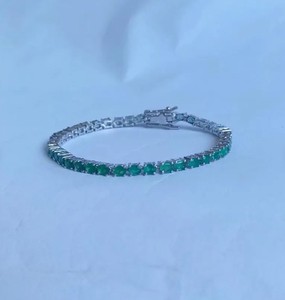 Natural Emerald Stone Charm <b>Bracelet</b> Sterling Silver White Gold Plated Luxury Elegant Green <b>Gemstone</b> Jewelry May Wedding - Product Image 2