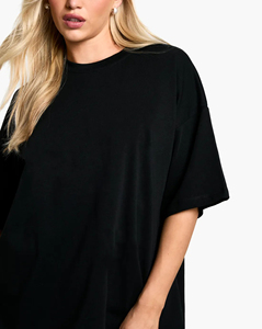 Camisetas Extra Grandes de Algodón 100% para Mujer, Talla Grande, Hombros Caídos, Color Negro Sólido, Apliques Impresos Personalizados, Ecológicas y Transpirables - Product Image 6