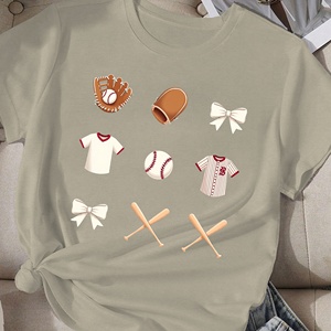 Camiseta cómoda para mujer con rejilla temática de béisbol con lazos - Product Image 3