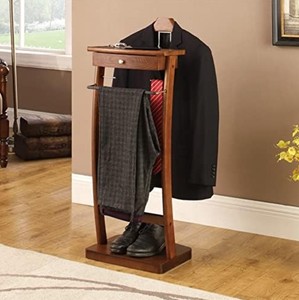 Porte-manteau autoportant en bois massif avec 1 patère à crochets, 1 étagère et tiroir, design traditionnel pour entrée et salon - Product Image 2