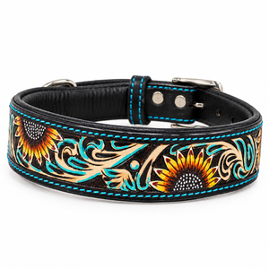 Collar de Cuero para Perro ROYAL INTERNATIONAL RI-DC05 con Diseño Floral Pintado a Mano, Ajustable, Estilo Occidental - Product Image 1