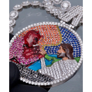 RB Gems Men's Hip Hop <b>Iced</b> <b>Out</b> Cuban Link <b>Chain</b> with VVS Lab Created Diamonds Jesus Pendant Necklace Model PEN3STR India - Product Image 1