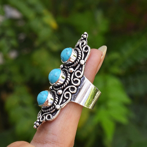 Blue <b>Turquoise</b> <b>Ring</b> 925 Sterling Silver Designer Bezel Setting Handmade <b>Ring</b> For Her Gemstone Jewelry - Product Image 3