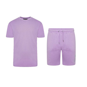 Men's Solid Casual Short <b>Set</b> Simple Breathable <b>Knitted</b> 100% Cotton T-Shirt Crew Neck Elastic Waist Shorts Front Logo Summer - Product Image 1