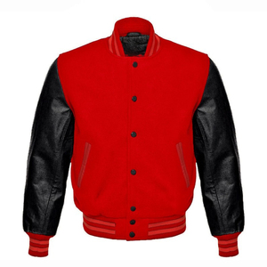 Premium Quality Letterman Varsity College Bomber Jacket Hooded <b>Stand</b> Collar Geometric Windproof Waterproof Red Color XS-5XL - Product Image 1