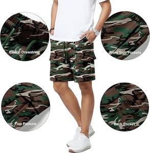 Shorts cargo bermuda pour homme en polyester bleu marine à cordon de serrage, à carreaux, taille mi-haute, décontractés, respirants, tricotés, pour le sport et la gym, séchage rapide - Product Image 2