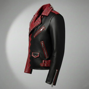 Men’s <b>Punk</b> Studded Two-Tone Leather <b>Jacket</b> Spiked Handmade Leather Gothic Street Wear <b>Jacket</b> Brand New - Product Image 3