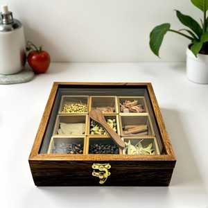 Antique Design Spice Organizer Wooden Storage <b>Box</b> Indian Handicraft Brown <b>Herb</b> & Spice Tools Wood Polish Kitchen <b>Herb</b> Storage - Product Image 6