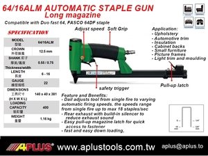 Grapadora de aire neumática automática APLUS 64/16ALM, cargador largo, escape trasero, gatillo doble, 64 clavadoras tipo grapa, categoría de producto - Product Image 2